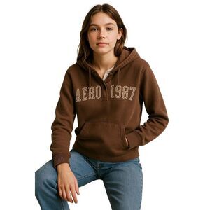 Hooded Sweatshirt Aeropostale 1987 Brown Hoodie Pullover KIDS YOUTH GIRLS LARGE